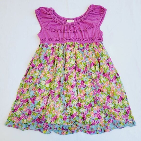 Mimi & Maggie Girl's Purple Floral Short-sleeve Boho Dress - size 4 - Picture 1 of 5